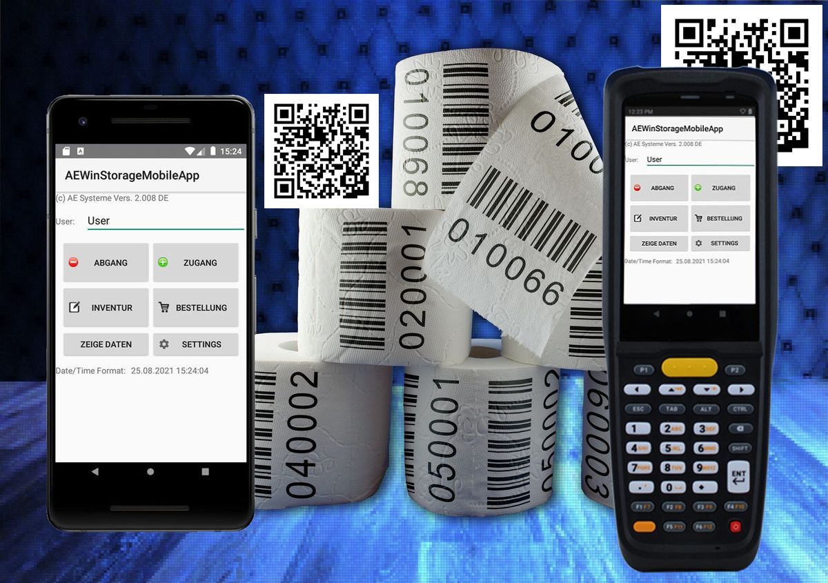 Bild Datenerfassung im Lager mit Android Geräten. Barcode, Strichcode QR Code