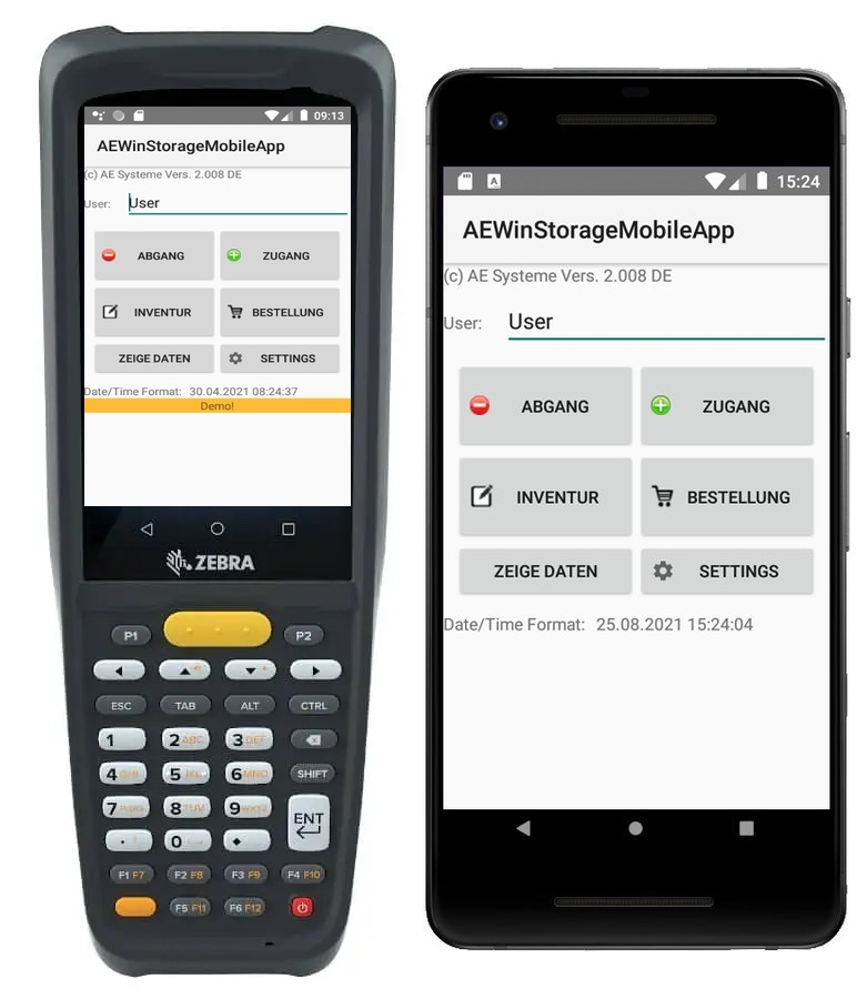 Bild Zebra Gerät und Android Smartphone mit App für Datenerfassung im Lager