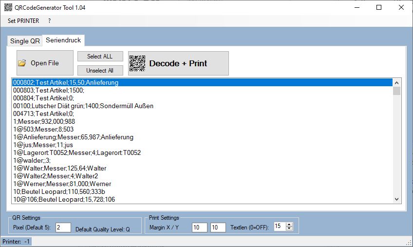 Windows Programm QR Codes Seriendruck