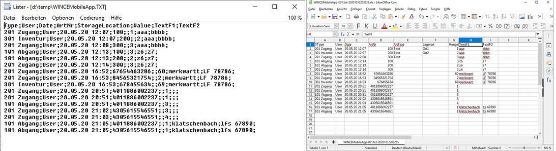 Bild Mit der App erfasste Daten in Excel 