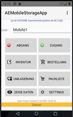 Screenshot Mobile Datenerfassung Hauptmenü
