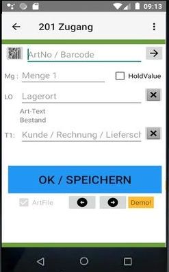 Screenshot Mobile Datenerfassungsmenü