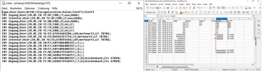 Screenshot Erfassungsdaten für Office Excel